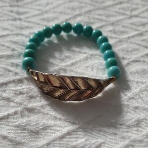 Chrome Gold and Turquoise Beaded Leaf Bracelet